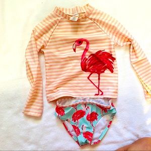 Gymboree Flamingo Stripe Swim Suit Set Shirt 4T